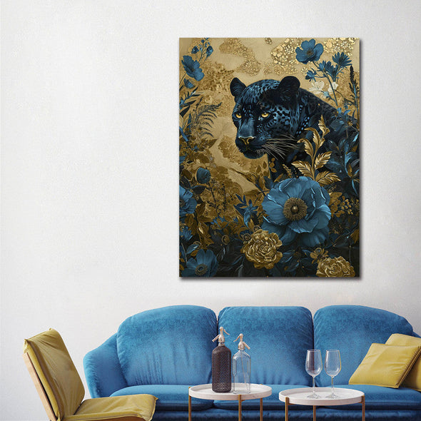 Schilderij met 3D reliëf 80x120 Blauwe panter (Glas)