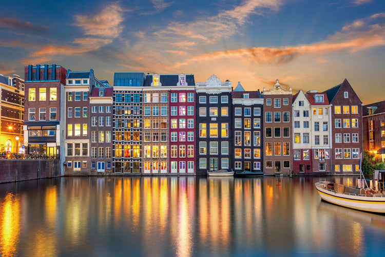 Schilderij 120x80 Grachtenpanden (Glas)