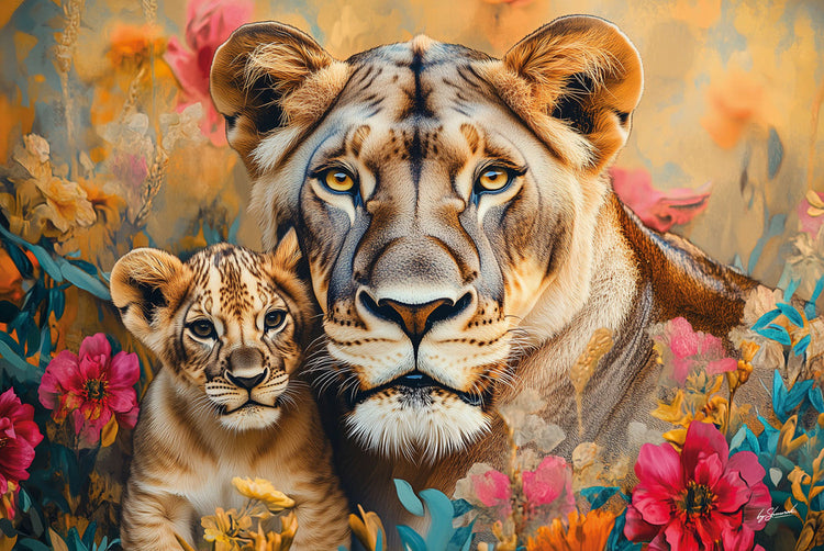 Schilderij 120x80 Artistieke leeuwen liggend (Glas)