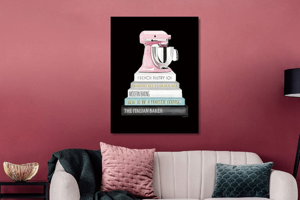 Schilderij met goudfolie 60x80 Mixer op boeken (Glas)