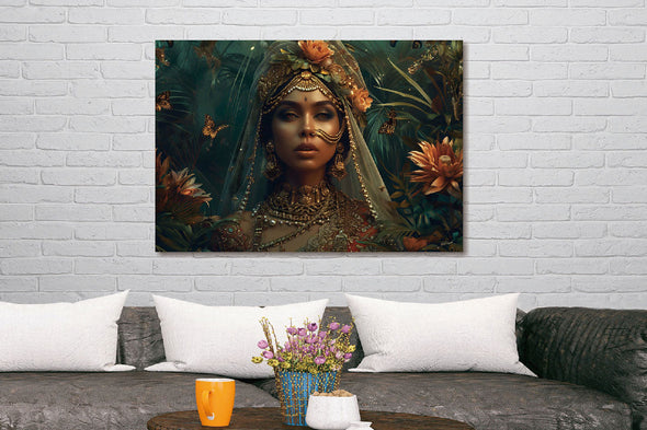 Schilderij 160x110 Goud versierde vrouw (Glas)