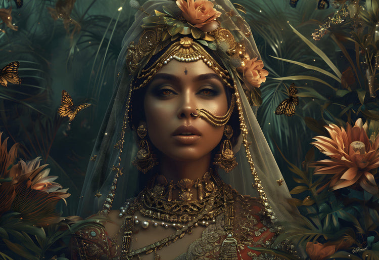 Schilderij 160x110 Goud versierde vrouw (Glas)