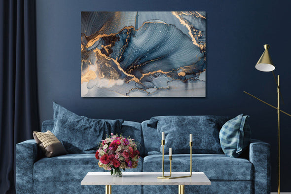 Schilderij met 3D reliëf 160x110 Kunst blauw/goud (Glas)