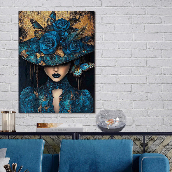 Schilderij met 3D reliëf 110x160 Vrouw in blauw (Glas)