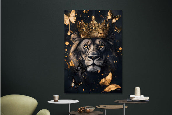 Schilderij 110x160 Leeuw met kroon (Glas)