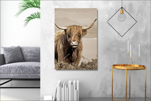 Schilderij 110x160 Schotse hooglander links (Glas)