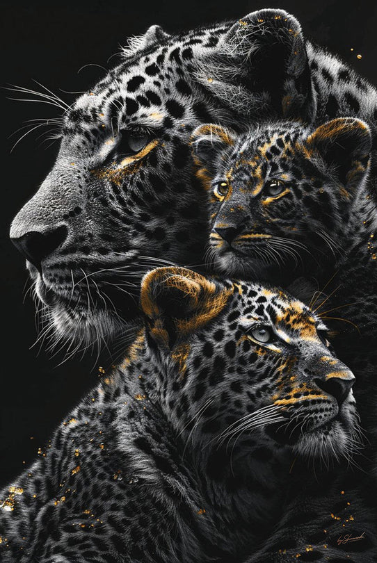 Schilderij 80x120 Panters met gouden tinten (Glas)