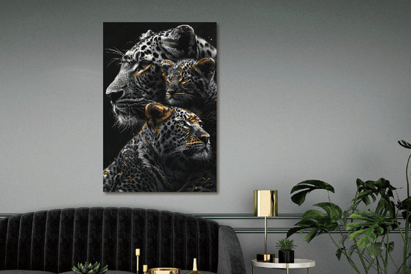 Schilderij 80x120 Panters met gouden tinten (Glas)