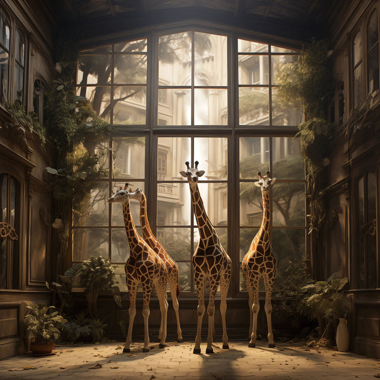 Schilderij 80x80 Giraffen binnen (Glas)