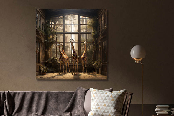 Schilderij 80x80 Giraffen binnen (Glas)