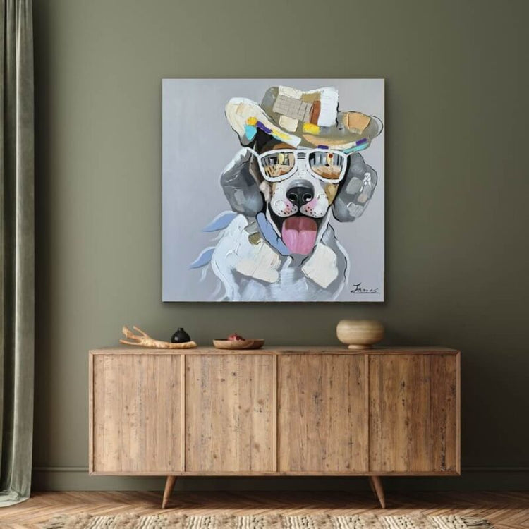 Schilderij - Doggy 90x90 (Olieverf)