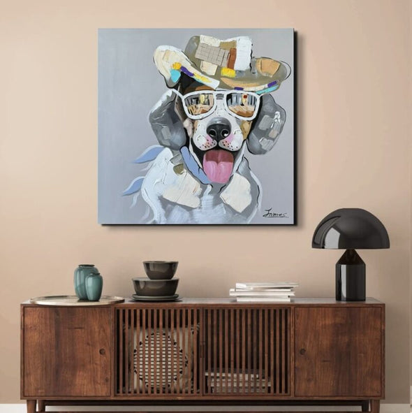 Schilderij - Doggy 90x90 (Olieverf)