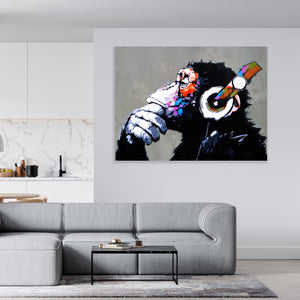 Schilderij Chilling Ape With DJ Heaphones (Canvas)