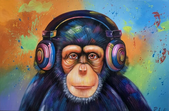 Schilderij - Monkey Beat 120x80 (Olieverf)