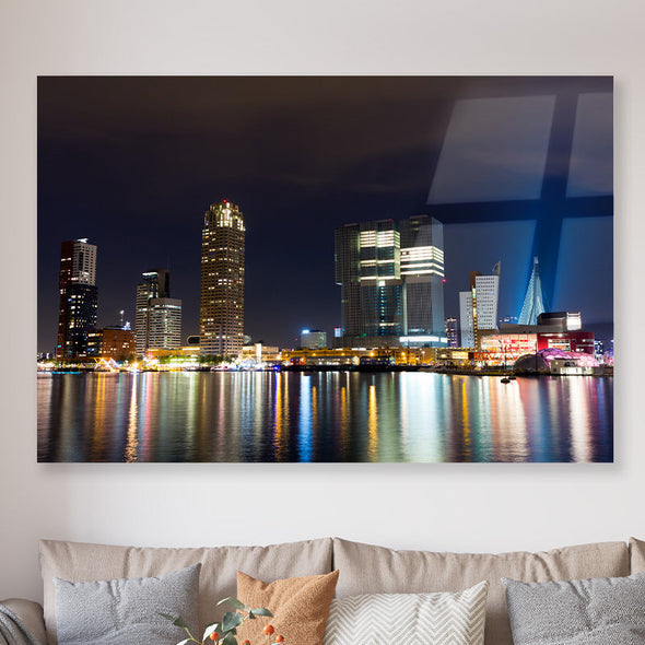 Schilderij Skyline Rotterdam (Dibond /  Plexiglas)