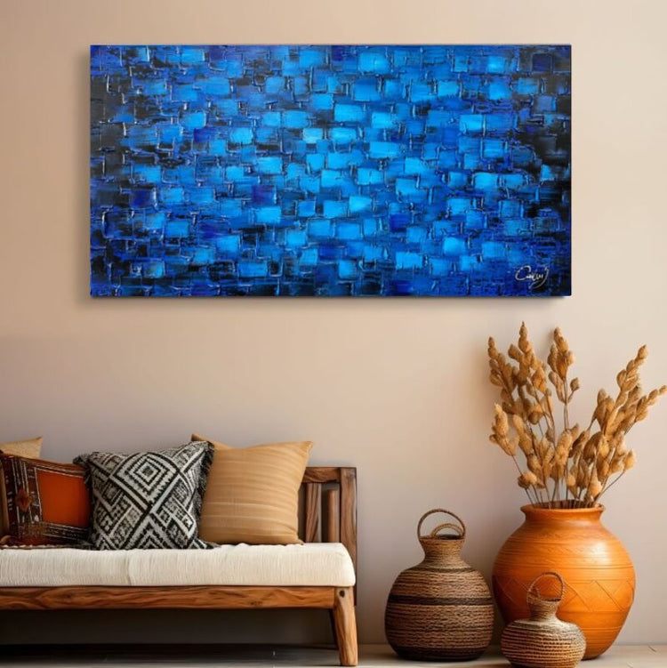Schilderij - Deep Blue 130x70 (Olieverf)
