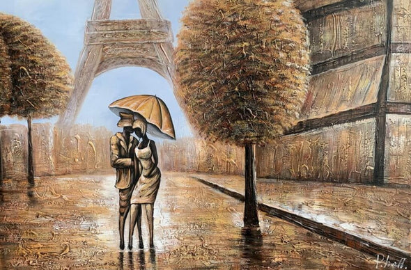 Schilderij - Couple in Paris 120x80 (Olieverf)