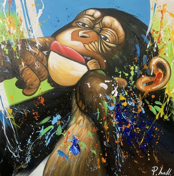 Schilderij - Monkey Tonkey I 90x90 (Olieverf)