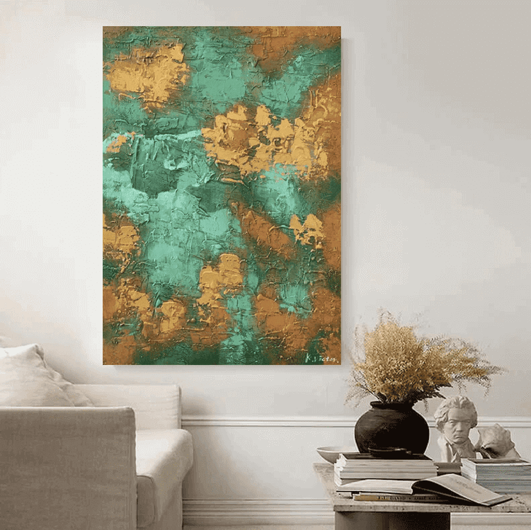 Schilderij - Golden Green 120x80 (Olieverf)