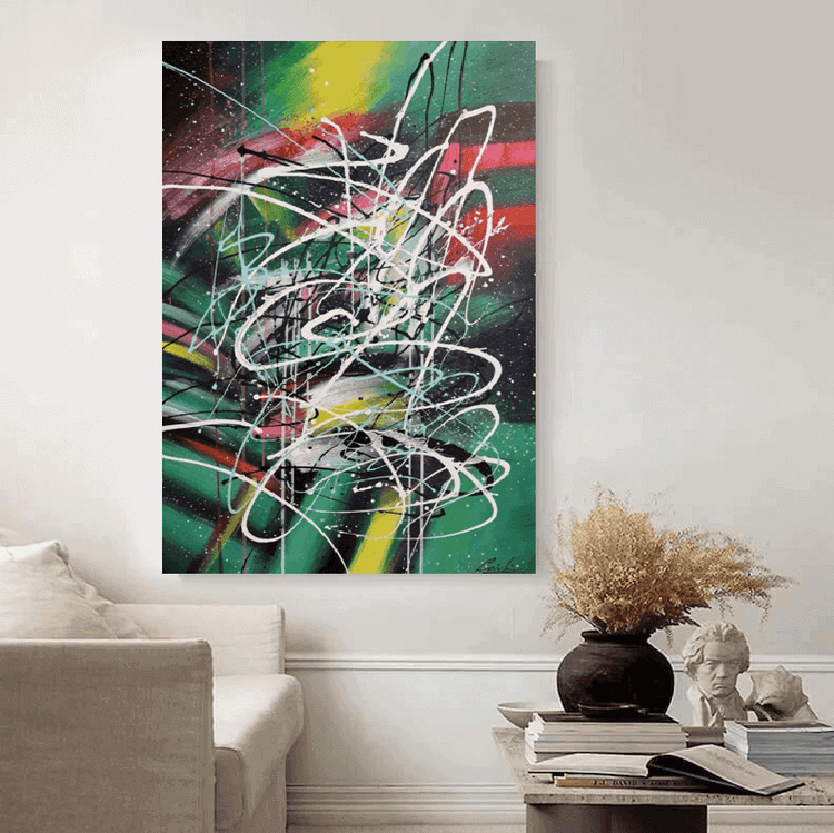 Schilderij - Green Galaxy 120x80 (Olieverf)