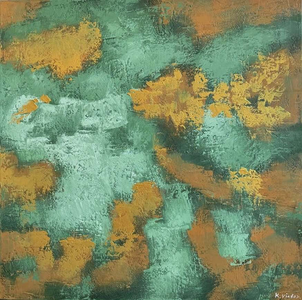 Schilderij - Gold & Green 120x120 (Olieverf)