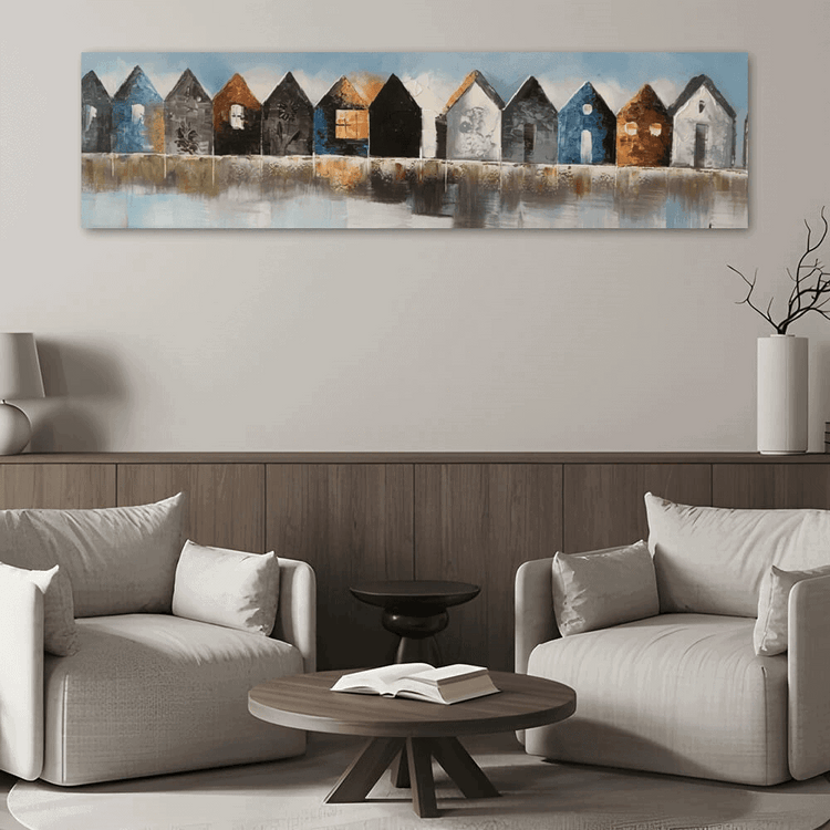 Schilderij - Houses 140x40 (Olieverf)