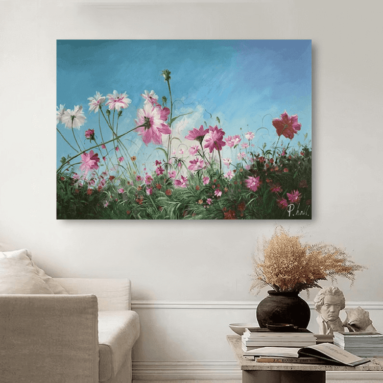 Schilderij - Flowery 120x80 (Olieverf)