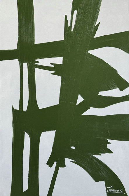 Schilderij - Green and White 120x80 (Olieverf)