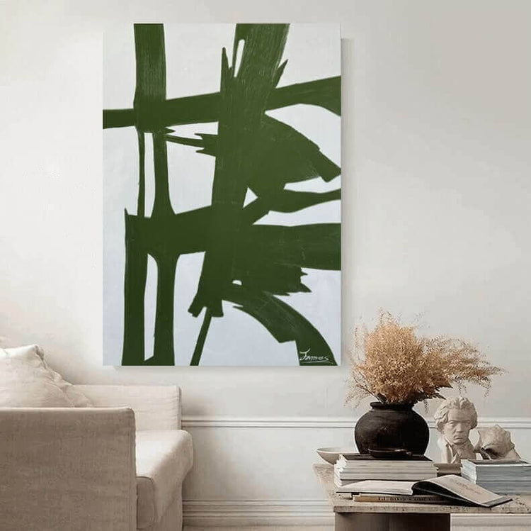 Schilderij - Green and White 120x80 (Olieverf)