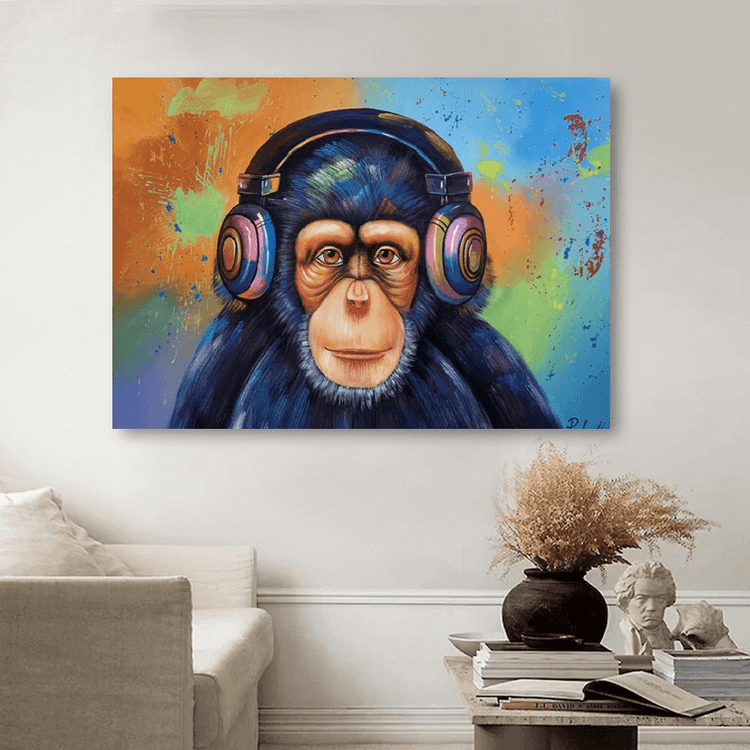 Schilderij - Monkey Beat 120x80 (Olieverf)