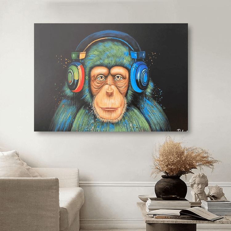 Schilderij - Monkey Sound 120x80 (Olieverf)