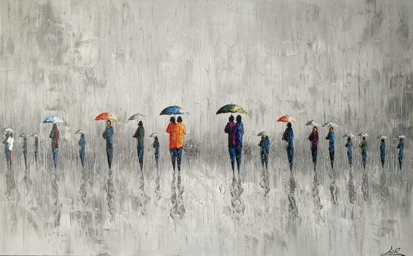 Schilderij - Walking in the Rain II 160x100 (Olieverf)