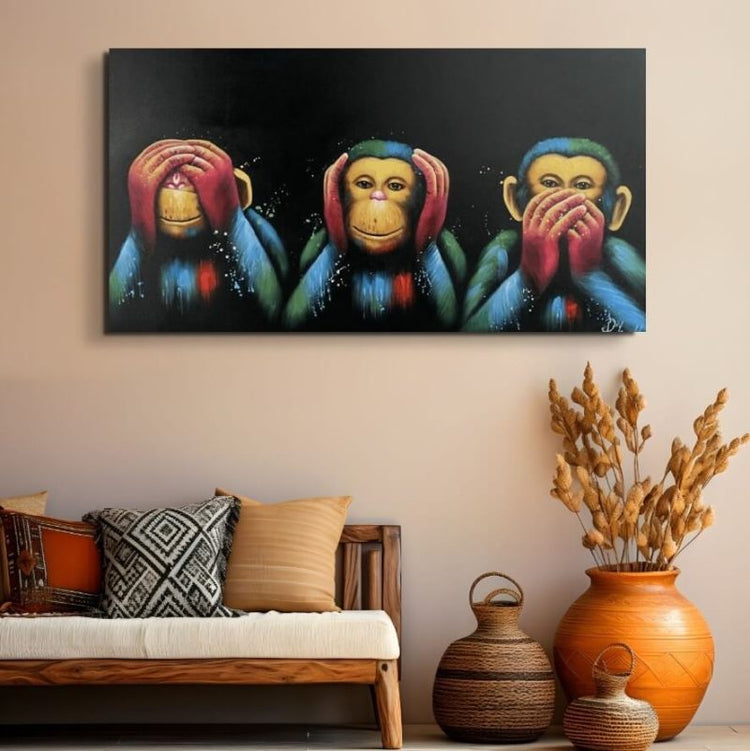 Schilderij - No See, No Hear, No Speak 130x70 (Olieverf)