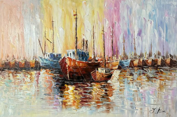 Schilderij - Fishing Boats 120x80 (Olieverf)
