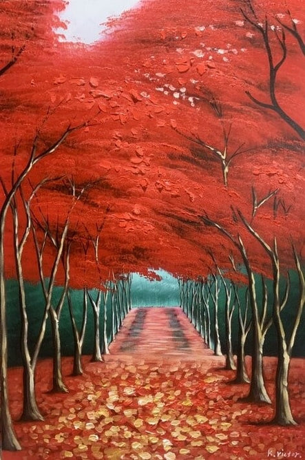 Schilderij - Red Forest 120x80 (Olieverf)