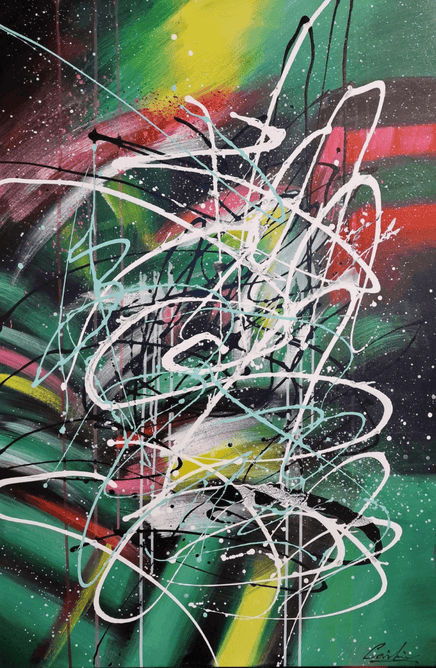 Schilderij - Green Galaxy 120x80 (Olieverf)