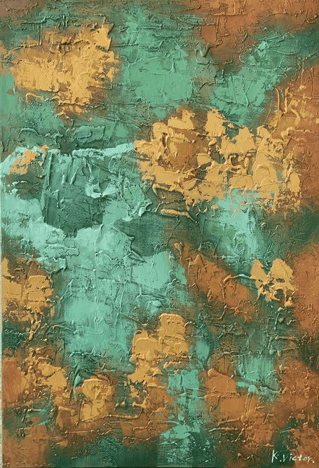 Schilderij - Golden Green 120x80 (Olieverf)