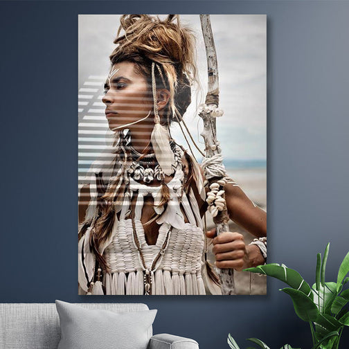 Schilderij Vrouw op uitkijk (Dibond /  Plexiglas)