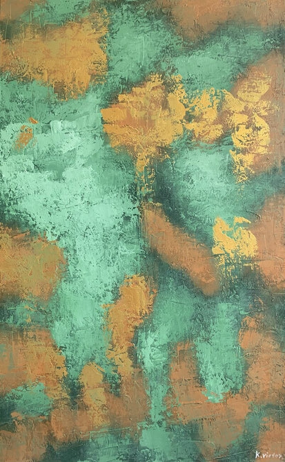 Schilderij - Glittering Green 160x100 (Olieverf)