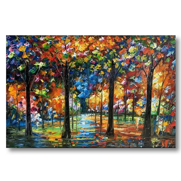 Schilderij - Colorful Forrest 120x80 (Olieverf)