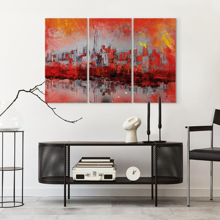 Schilderij - New York Sunset (3 Parts) (Canvas)