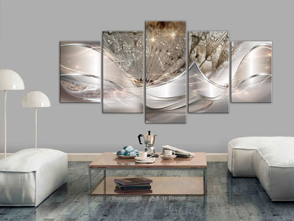 Schilderij - Sparkling Dandelions (5 Parts) Beige Wide (Canvas)