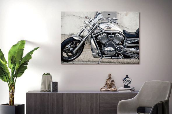 Schilderij 120x80 Zilveren motor (Glas)