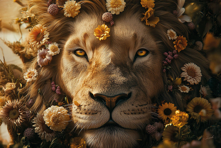 Schilderij 120x80 Artistieke mannetjes leeuw (Glas)