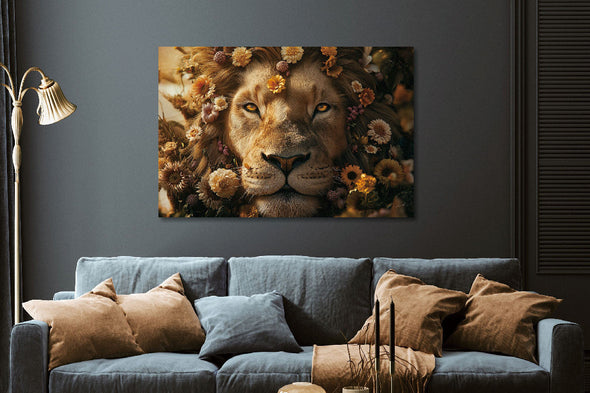 Schilderij 120x80 Artistieke mannetjes leeuw (Glas)