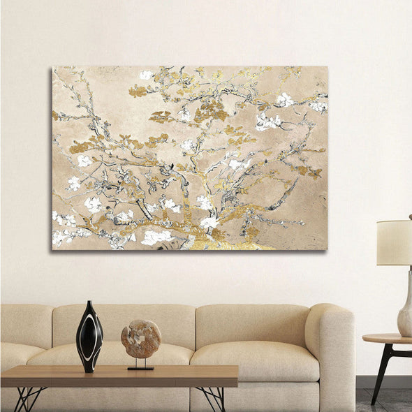 Schilderij met 3D reliëf 120x80 Gouden takken (Glas)