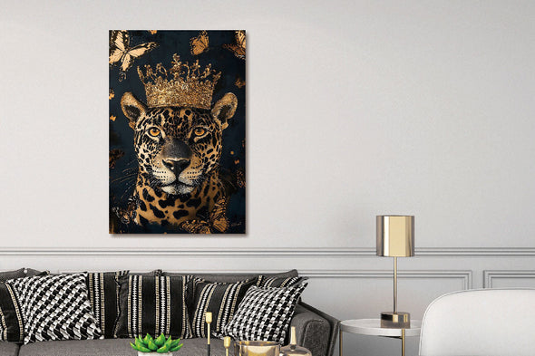 Schilderij 80x120 Panter met kroon (Glas)