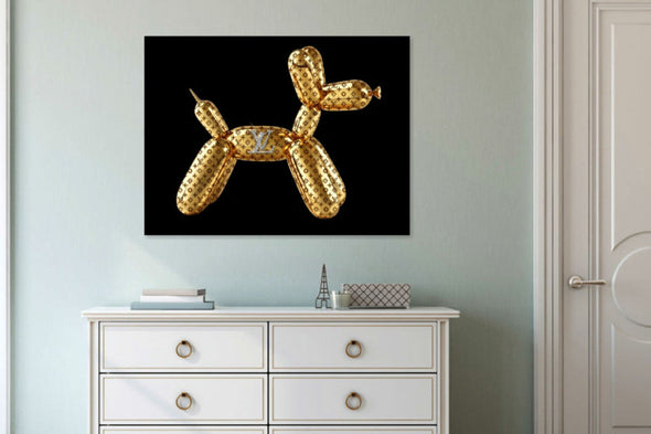 Schilderij met goudfolie 80x60 Ballon hond rechts (Glas)