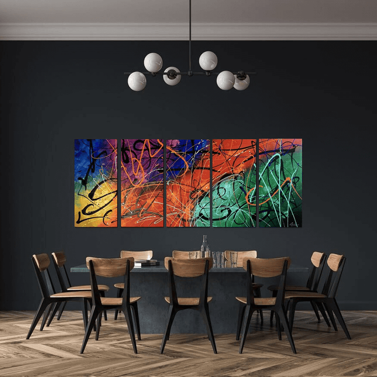 Schilderij - Colorful Detonation 250x100 (Olieverf)