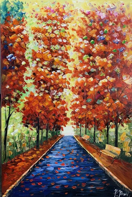 Schilderij - Leafy Path 120x80 (Olieverf)